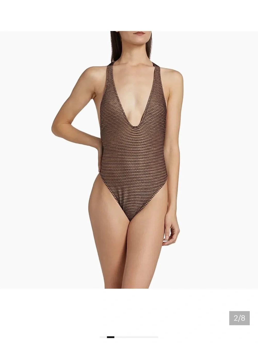 NWT Ulla Johnson Metallic Brown and Black Striped One-Piece Swimsuit LARGE